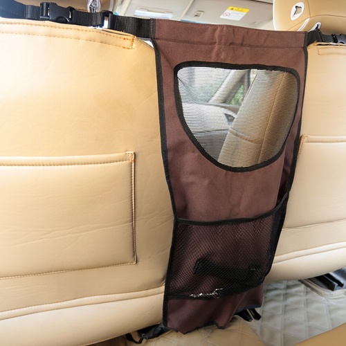 FOREYY Vehicle Pet Barrier with Mesh Openings, Storage Compartments and Durable Material-Brown