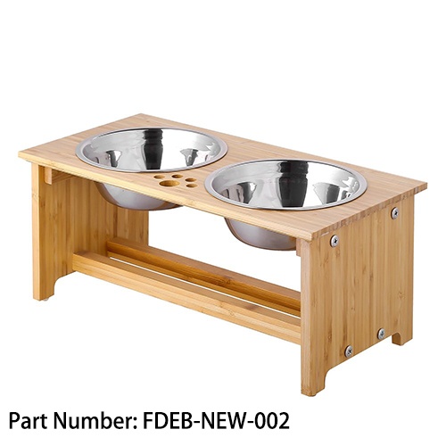 FOREYY Raised Pet bowls for Small and Medium Dogs, Bamboo Elevated Dog Cat Food and Water Bowls Stand Feeder with 2 Stainless Steel Bowls and Anti Slip Feet (New 7'' Tall)