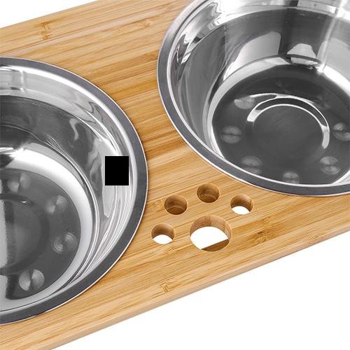 FOREYY Raised Pet Bowls for Cats and Small Dogs, Bamboo Elevated Dog Cat Food and Water Bowls Stand Feeder with 2 Stainless Steel Bowls and Anti Slip Feet(4'' Tall-20 oz bowl)