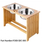 FOREYY Raised Pet bowls for Cats and Dogs, Bamboo Elevated Dog Cat Food and Water Bowls Stand Feeder with 2 Stainless Steel Bowls and Anti Slip Feet (15'' Tall, 65 oz bowl)